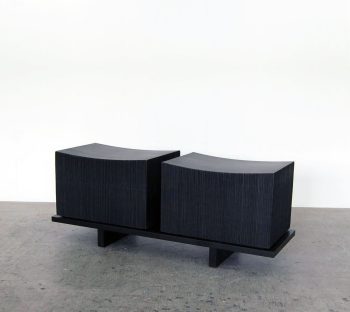 Loft Bench for Two in sawn, blackened maple by John Eric Byers for RUNE, New York.