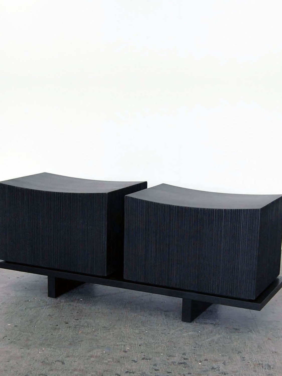 Loft Bench for Two in sawn, blackened maple by John Eric Byers for RUNE, New York.