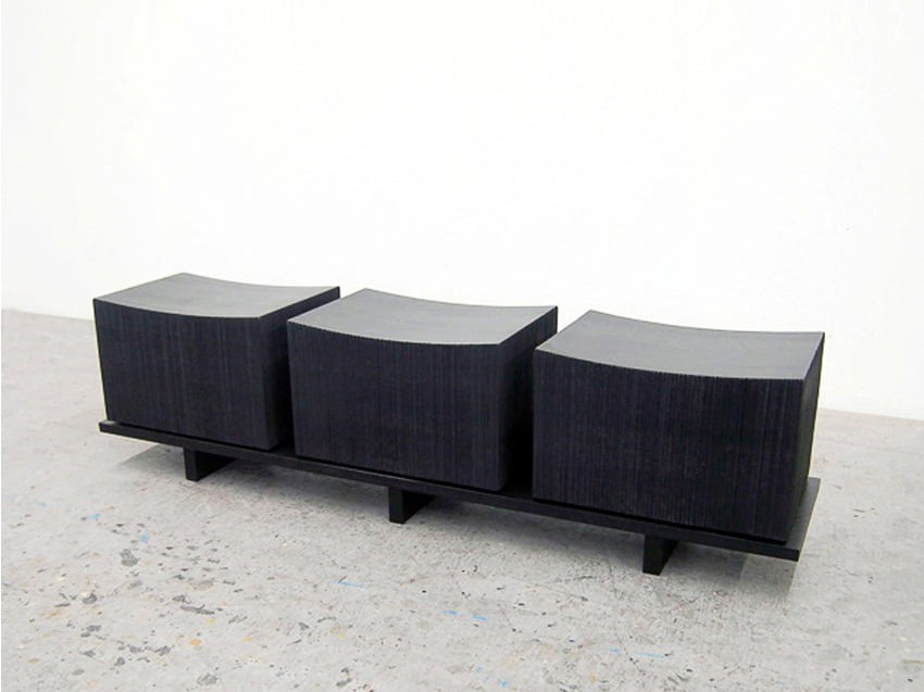 Loft Bench for Three in sawn, blackened maple by John Eric Byers for RUNE, New York.