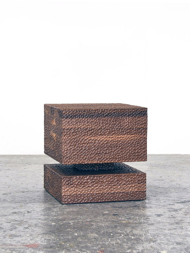 Walnut Revert Tables / Stools #1 in carved American walnut by woodworking artist John Eric Byers for RUNE, New York.