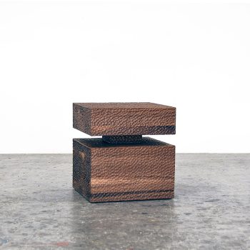 Walnut Revert Tables / Stools #2 in carved American walnut by woodworking artist John Eric Byers for RUNE, New York.