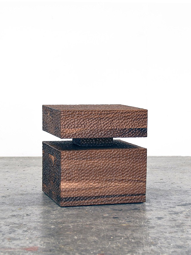 Walnut Revert Tables / Stools #2 in carved American walnut by woodworking artist John Eric Byers for RUNE, New York.
