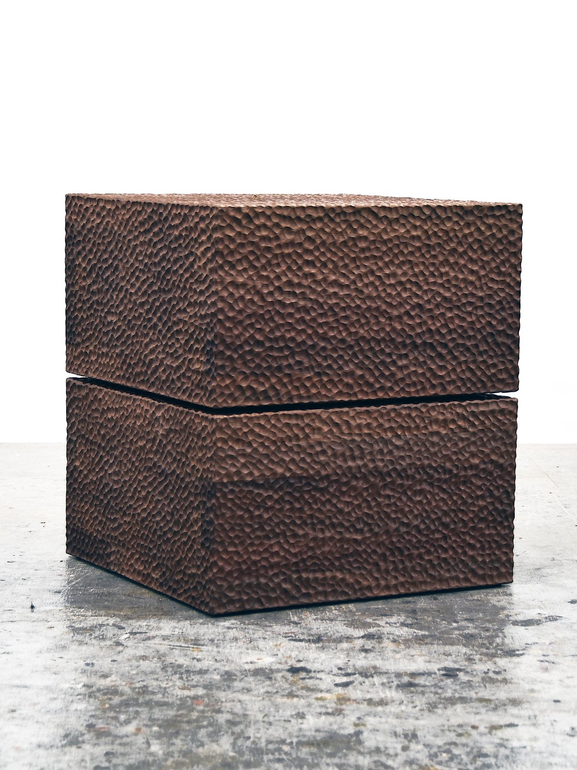 BWRV Square Table / Stool in carved walnut by John Eric Byers for RUNE, New York.