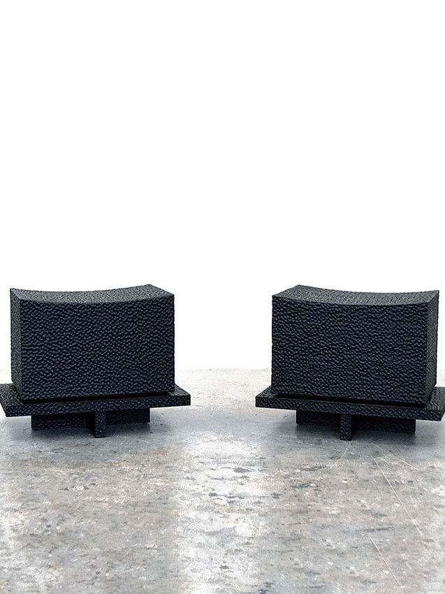 Pair of Loft Stools in carved blackened maple by John Eric Byers for RUNE, New York.