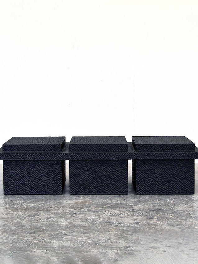 T5 Table / Bench in carved blackened white oak by John Eric Byers for RUNE, New York.