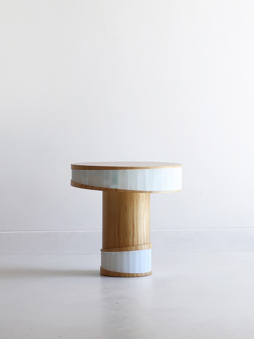 Flow Table in Lemon Wood is a modern side table made of lemon wood & gypse by Jallu Ébénistes, available through RUNE, New York
