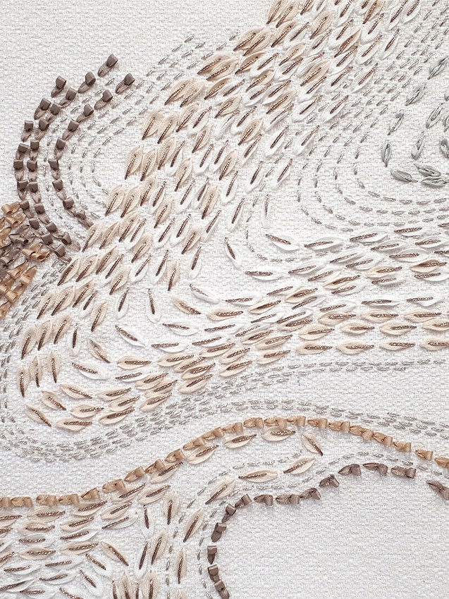 Embroidered fabric for furniture, wallcovering and interior design applications, handmade in France by P+L Studio, available through RUNE, New York.