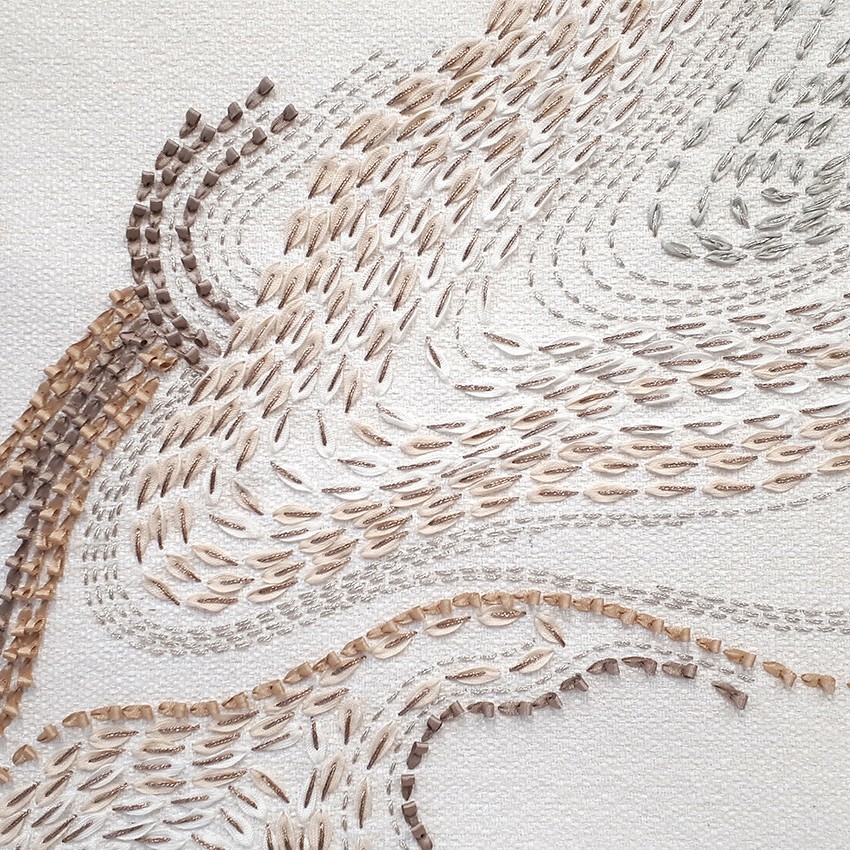 Embroidered fabric for furniture, wallcovering and interior design applications, handmade in France by P+L Studio, available through RUNE, New York.